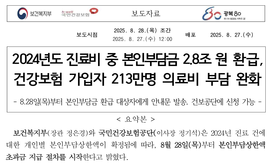 진료비 본인부담금 환급